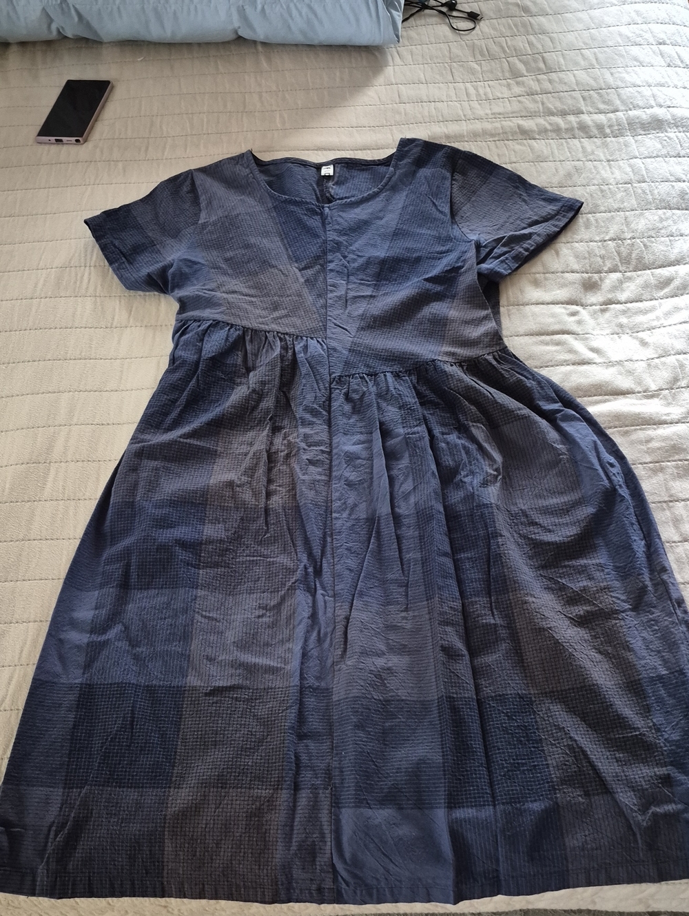 Women  Navy Blue Short-Sleeve Cotton Dress Size M